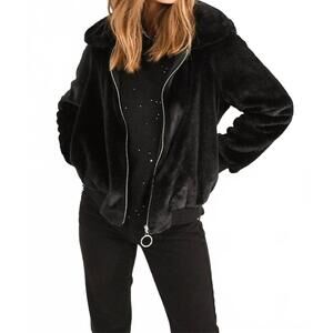 NEW MOLLY BRACKEN zipped faux fur jacket in black